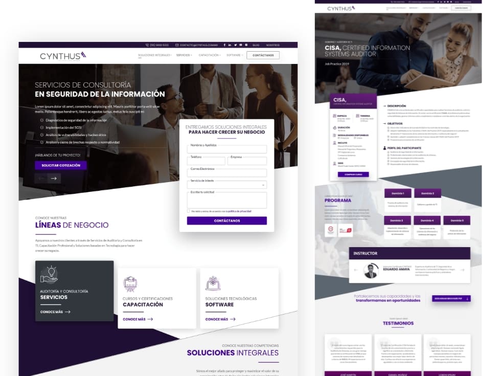 sitio web desarrollado para Cynthus con diseño responsive