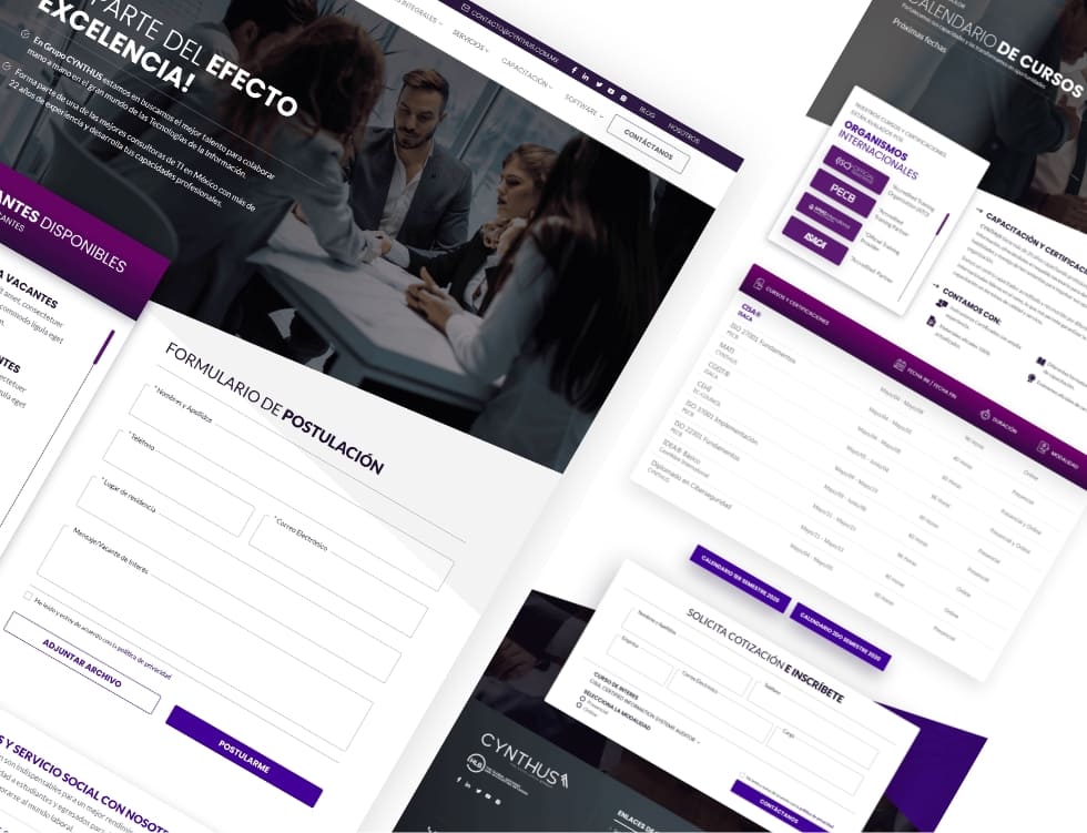Mockup del rediseño web implementado en Cynthus