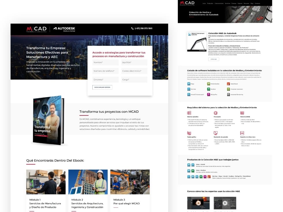 sitio web desarrollado para Mcad con diseño responsive